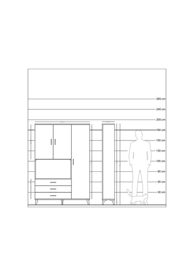 Arges Dolap 7 Raflı 3 Çekmeceli 3 Kapaklı 132x30x195 Çam-antr... Çam
