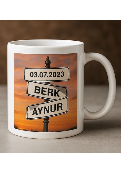 Bk Gift Kişiye Aşkın Yol Tabelası Tasarımlı Beyaz Kupa Bardak-1, Sevgiliye Hediye, Eşe Hediye, Yıldönümü Hediyesi Kobitmeyencom34081 Bk Gift