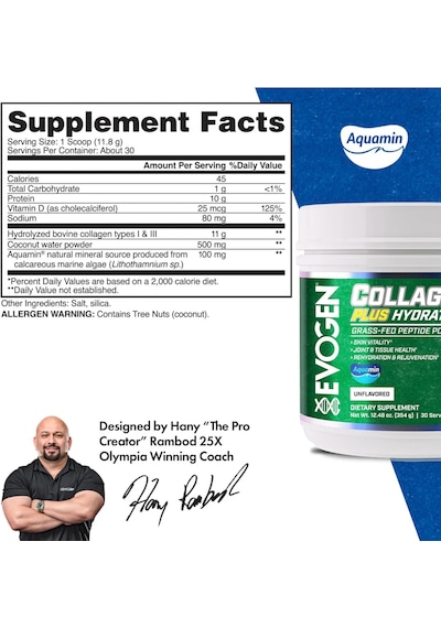 Evogen Collagen Plus Hydration Grass Fed Collagen Skin Joint & Ti