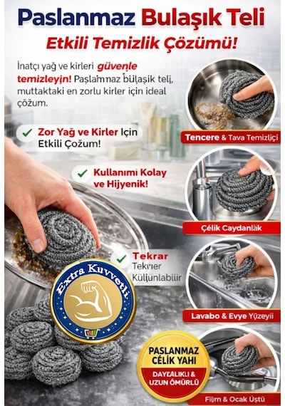 Bulaşık Teli Ovma Teli 12 Adet Ekonomik Toptel Sürtme Teli Lavabo Mutfak Banyo Temizlik Teli Sert Yüzey İçin