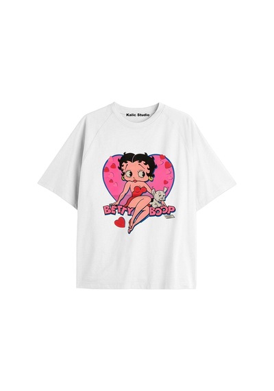 Kalic Studio Betty Boop Özel Tasarım Oversize T-shirt Beyaz