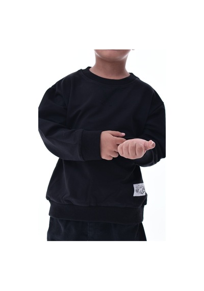 Erkek Çocuk Siyah Sweatshirt %100 Pamuk 12 Ay 5 Yaş Rahat Kalıp Basic Günlük Üst Siyah