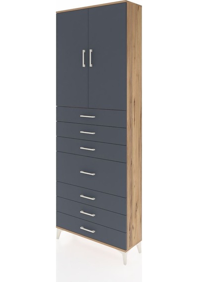 Arges Dolap 3 Raflı 7 Çekmeceli 2 Kapaklı 88x30x243 Çam-antrasit Çam