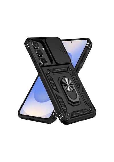 Samsung Galaxy S26 İle Uyumlu Kılıf Magnetik Standlı Kamera Korumalı Sürgülü Kapak Siyah