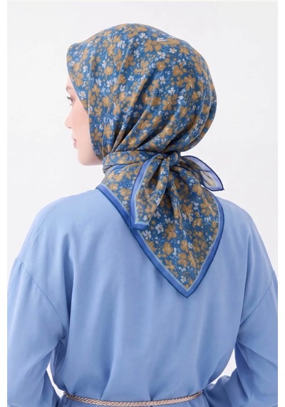 Silk Home Mini Floral Desen Soft Pamuk Eşarp Mavi