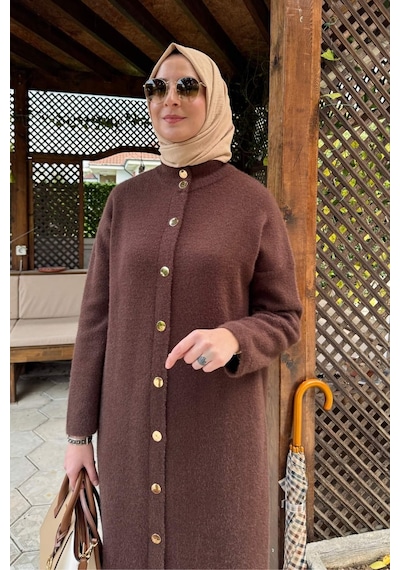 Rabia Şamlı Yakut Angora Triko Kap Kahve Çok Renkli