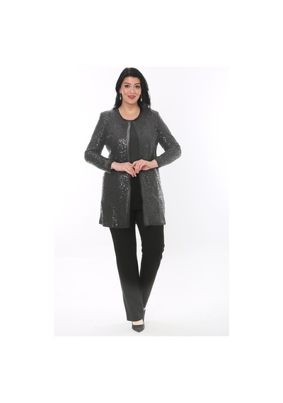 Ladies First Büyük Beden 3786 Antrasit Ceket+bluz Takım 001