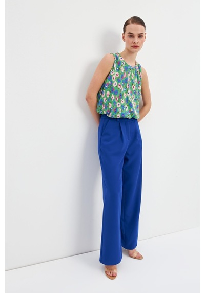 Stella Pulvis Mavi Yüksek Bel Wide Leg Krep Pantolon Mavi