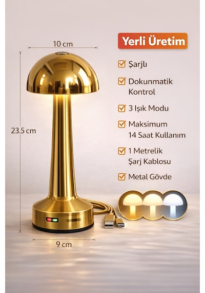 Zenlight Mantar Masa Lambası Altın
