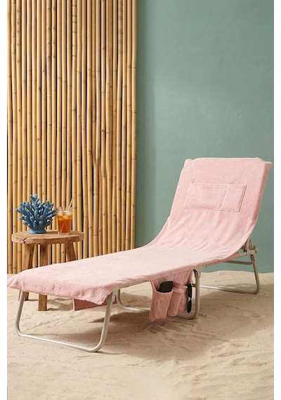 Pudra %100 Pamuk Şezlong Havlusu, 60x180 Cm, Hızlı Kuruyan Plaj Havlusu Pembe