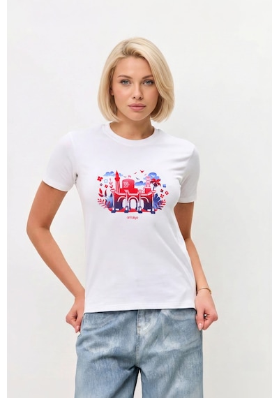 Markapia Kadın Pamuk Antalya Baskılı Beyaz T-shirt