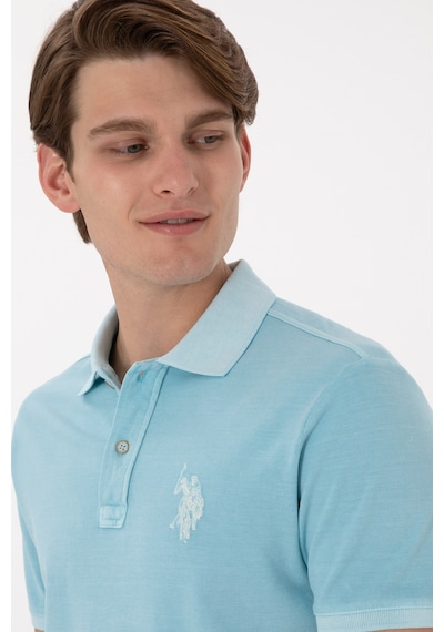 U.S. Polo Assn. Erkek Slim Fit Polo Yaka Açık Mavi Yıkamalı Basic Tişört 50305995-VR007
