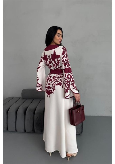 Neşeli Butik Kadın Atlas Kumaş Düğme Detaylı Elbise Nbms2507 Bordo