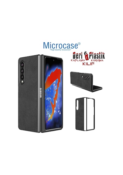 Samsung Uyumlu Galaxy Z Fold 3 Için Deri Desenli Plastik Kilif - Siyah 538284454