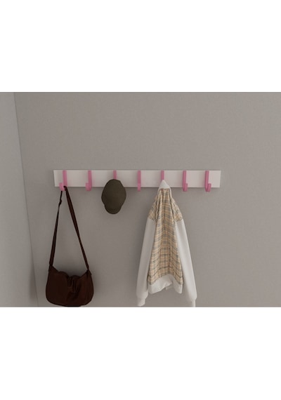 Hepsi3boyutlu Modern Duvar & Kapı Baston Askılık - 7 Adet Pembe J Askılık - Model No : 6 Pembe