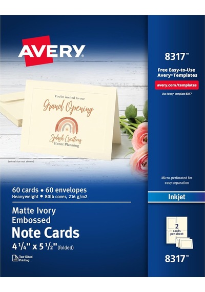 Avery 8317 Kabartmalı Not Kartları, Inkjet, 4 1/4 X 5 1/2, Mat Fi