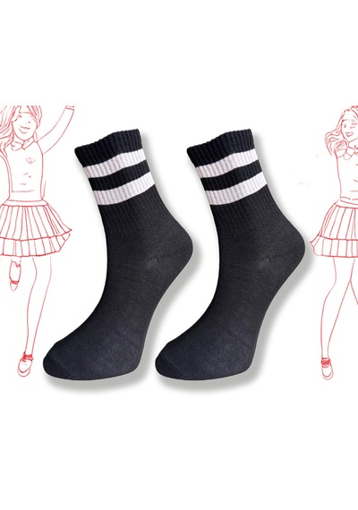 Silk Step 6'lı Paket , Siyah Zemin Üzerine Beyaz Çemberli Günlük Kolej - Tenis Çorabı Asorti̇