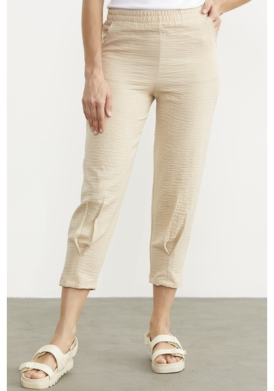Paça Büzgü Detaylı Krep Pantolon - Taş 001