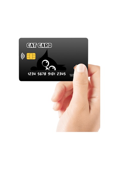 Cat Card Black - Siyah Kedi Kartı Temalı Parlak Kredi/banka Kart Kaplama Sticker Standart