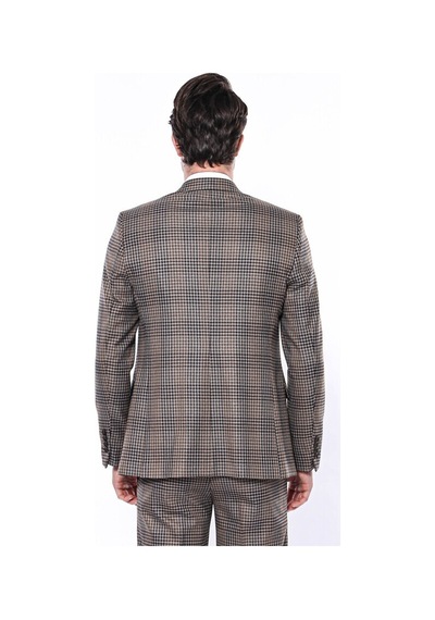 Wessi Kare Desenli Slim Fit Kahverengi Erkek Ceket 001