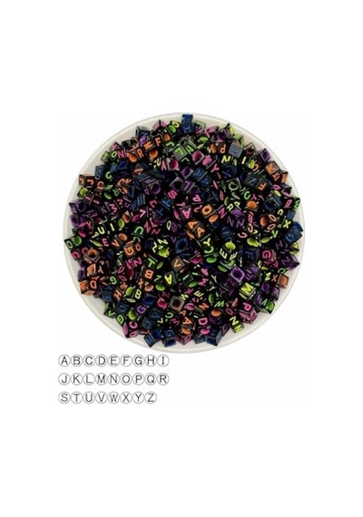 6mm Küp Siyah Zemin Üzerine Renkli Harf Boncuk,alfabe Boncuk 50gr, 350 Adet Bnck-658 000 Açık Krem