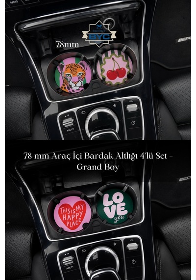 78 Mm Araç İçi Bardak Altlığı 4 Lü Set Grand Boy Çok Renkli