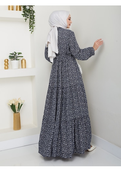 Nevayla Moda Düğme Detaylı Çiçekli Viskon Elbise - Lacivert / E0123 Lacivert Nevayla Moda Düğme Detaylı Çiçekli Viskon Elbise - Lacivert / E0123 Lacivert
