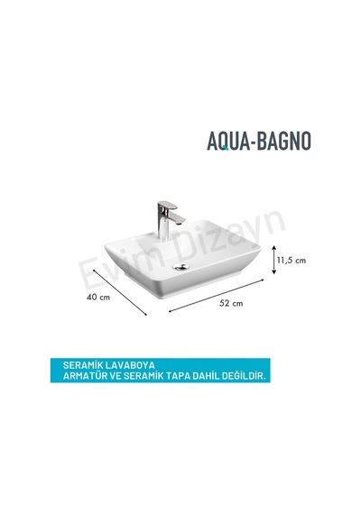 Q-Smooth Line Tezgah Üstü Lavabo Batarya Delikli 52x40 CM Beyaz