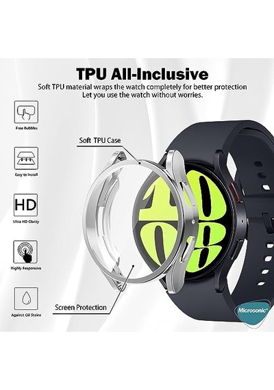 Samsung Galaxy Watch 6 40mm İçin Kılıf Ekranı Tam Kaplayan 360 Full Round Soft Silicone Şeffaf Galaxy Watch 6 40mm