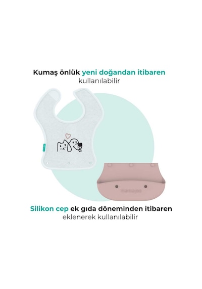 Mamajoo Silikon & Kumaş Katlanır Mama Önlüğü | 2-in-1 Powder Pink + Kumaş Önlük