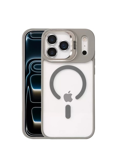 Joko Apple iPhone Uyumlu  17 Pro Uyumlu Remim Lensli Magsafe Standlı Kapak - Titan Gri