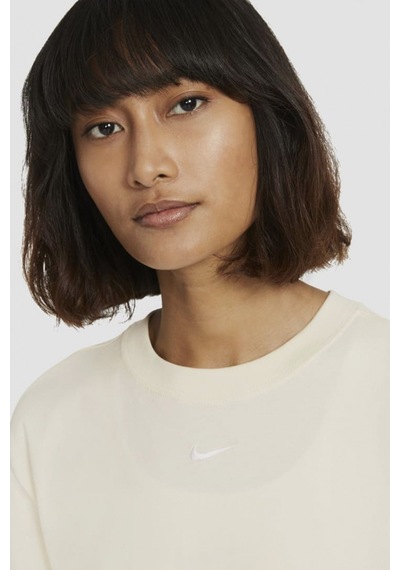 Nike Sportswear Organic Cotton Short Sleve Dress Nakış Swooslu Elbise Krem