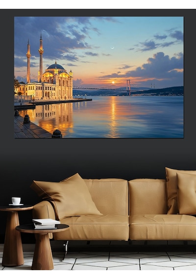 Gün Batımında İstanbul Boğazı Ve Camii Dekoratif Kanvas - Mdf Ahşap Tablo