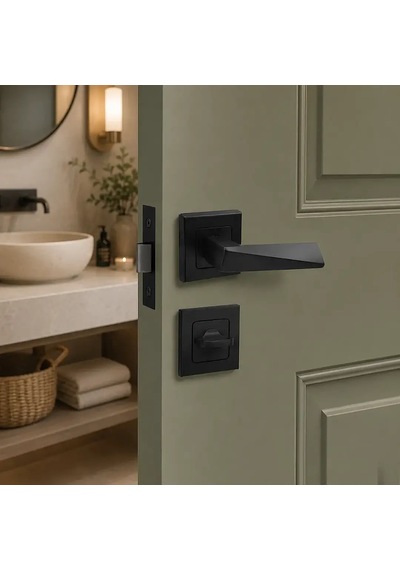 Sese Prizma Modeli Kare Rozetli Wc Kapı Kolu Siyah 200-112r-02-02