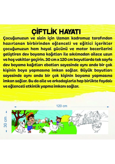 30x120 Boyama Rulosu Yaman Çiftlik Hayatı + Pensan 12'li Kuru Boya Kalemi
