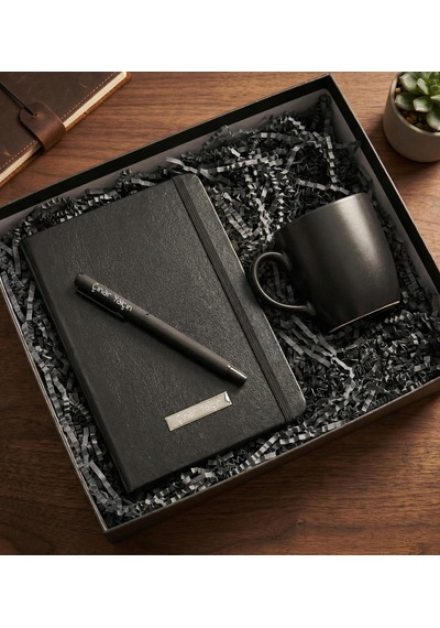 Kişiye Özel Siyah Defter & Siyah Kalem & Siyah Kupa Ofis Hediye Seti