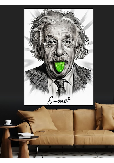 Dil Çıkaran Einstein Portresi Dekoratif Kanvas - Mdf Ahşap Tablo