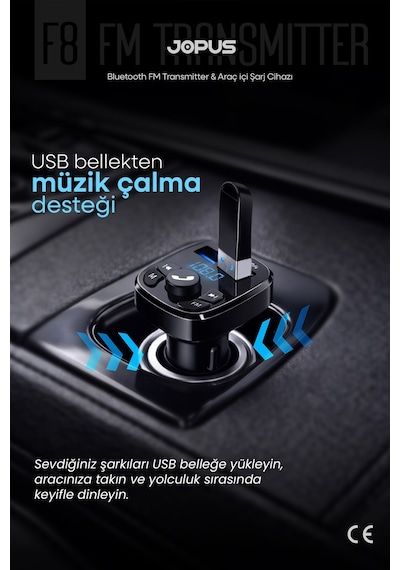 Jopus Bluetooth FM Transmitter Kablosuz Araç İçi Kiti Çakmaklık Şarj Aleti Oto MP3 Çalar USB Araç Müzik Ad
