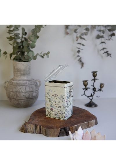 Botanica Yellow Desenli Kilitli Kapaklı Dikdörtgen Metal Saklama Kabı 7.5 x 10 x 15 CM 1 L Çok Renkli