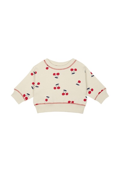 Antebies Organik Krem Kiraz Desenli Manşetli Kız Bebek Sweatshirt