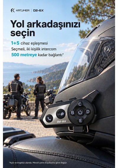 D2-6x Çift Yongalı Bluetooth Motosiklet İnterkom Kulaklığı 500 M, Markalar Arası Bağlantı, Ipx6, 1000 Mah - Siyah
