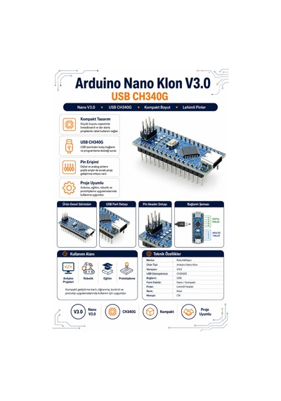 Arduino Nano Klon V3.0 - Usb Ch340g