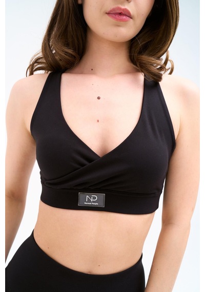 Normal People Runı - Spor Bra Şeftali Dokulu Peach Skin Kumaş Siyah