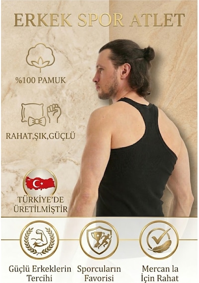Mercan Erkek Siyah Spor Atlet %100 Pamuklu Asimetrik Kesim Bisiklet Yaka