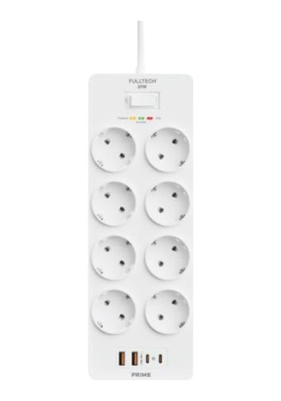 Termal Akım Korumalı, 8'li Priz Soketi, Isıya Dayanıklı Yapı, 8x Priz, 2x Usb, 2x Type-c Girişi, 20w Hızlı Şarj, Çocuk Korumalı Çoğaltıcı, 2 Metre Uzatma Kablosu 230v/16a/1050j