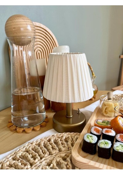 Osmanlı İpeği Pileli Kablosuz Masa Lambası -alt Eskitme Gold Led Işık 9v Pil 75-90 Saat