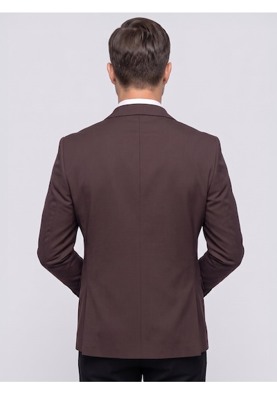 Plus Scorpion Erkek Slim Fit Ceket Likralı Fitilli Kumaş, Çift Düğmeli Tek Yırtmaçlı Modern Tasarım Kahverengi