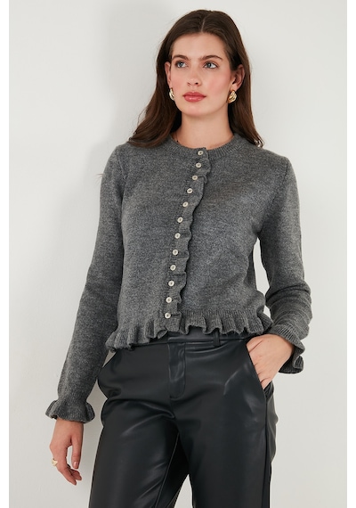 Lela Premium Pile Detaylı Regular Fit Yuvarlak Yaka Triko Bayan Hırka 680Hi00038 Antrasit