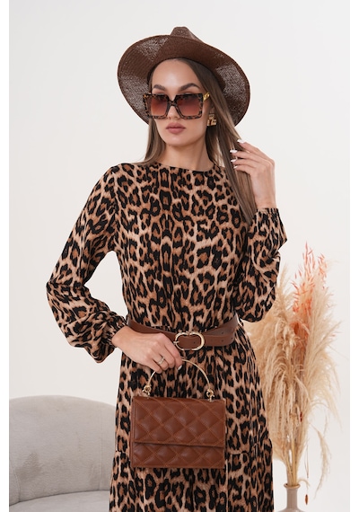 Polologin Butik Çiçekli Viskon Elbise Kahverengi
