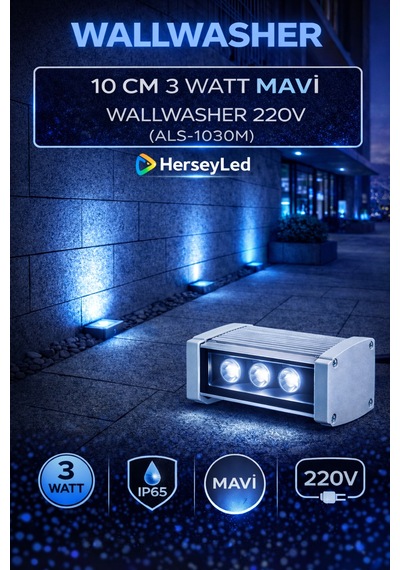 Alles 10 Cm 3 Watt Mavi Wallwasher 220v Mavi Işık